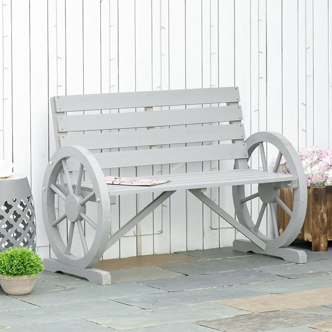Outsunny 41" Wooden Wagon Wheel Bench, Rustic Outdoor Patio Weather Resistance - Image 9