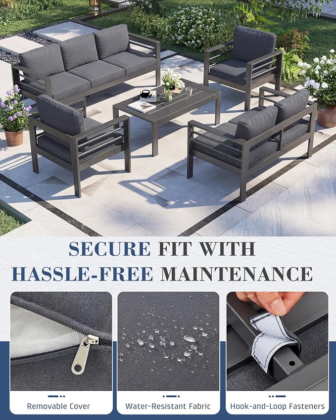 AECOJOY Aluminum Patio Furniture Set, 7 Seats Modern Outdoor Furniture - Image 4