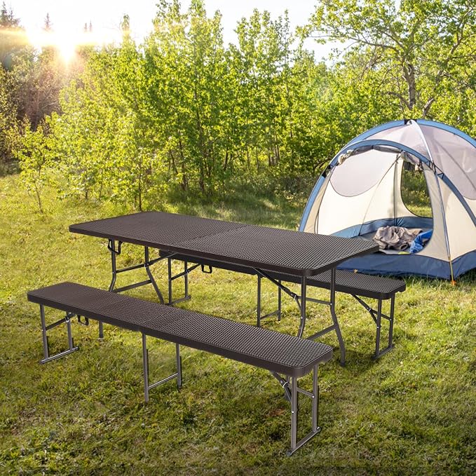 VINGLI Picnic Table Set with 2 Benches, 6 Feet Camping Table Chair Set - Image 7