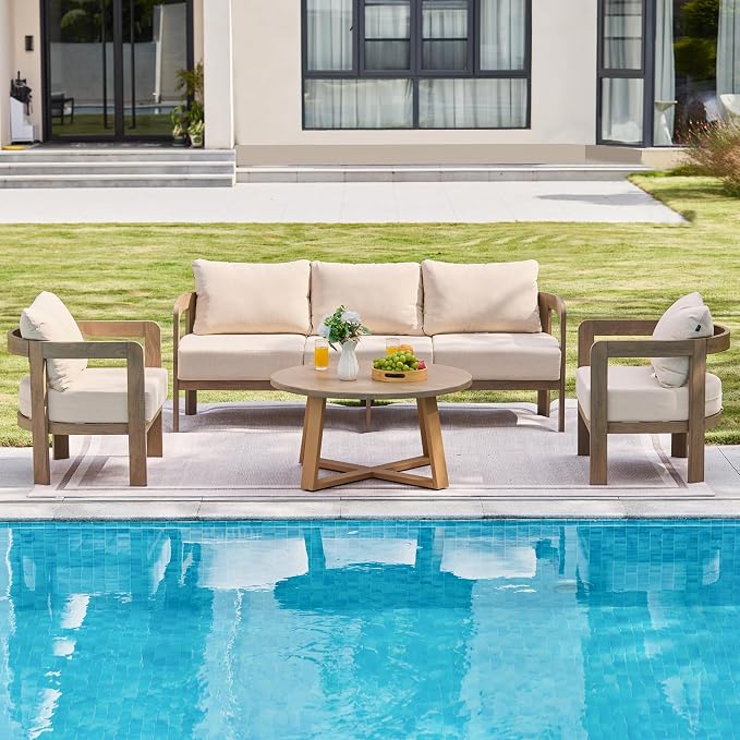 Patio Furniture Set, 4 Pieces Outdoor Furniture Patio Conversation Set by COMLAXFIELD