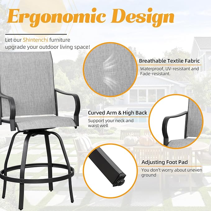 Shintenchi 2 Piece Patio Swivel Bar Chairs, All Weather Textile Outdoor Metal - Image 4