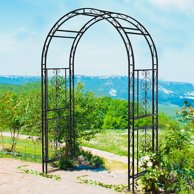 7FT Black Garden Arbor Trellis, Outdoor Metal Garden Arch by Solaroxy
