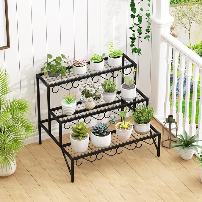 3 Tier Metal Plant Stand Outdoor Indoor, Heavy Duty Flower Pot Holder Display - Image 6