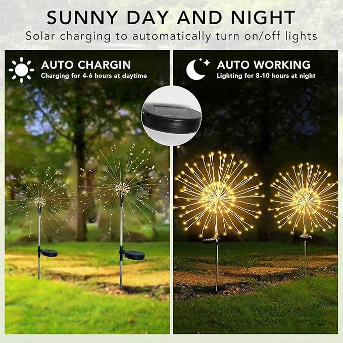 FOOING 4 Pcs Solar Garden Lights Solar Firework Lights, 480 LED Solar Powered - Image 4