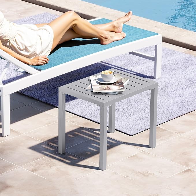 Crestlive Products Outdoor Side Table Set of 2, Aluminum Small Rectangular - Image 2
