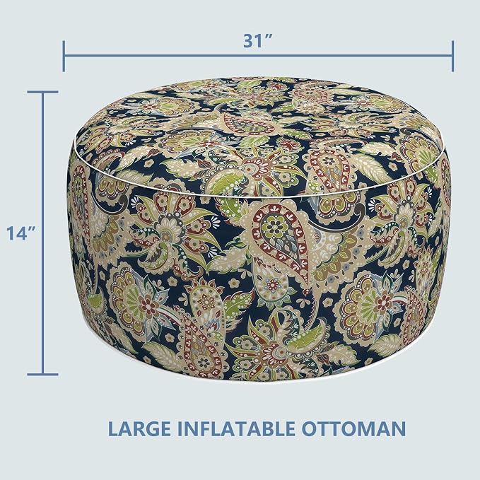 LVTXIII Outdoor Inflatable Ottoman, Fade-Resistant Round Footrest Stool D31”x - Image 3