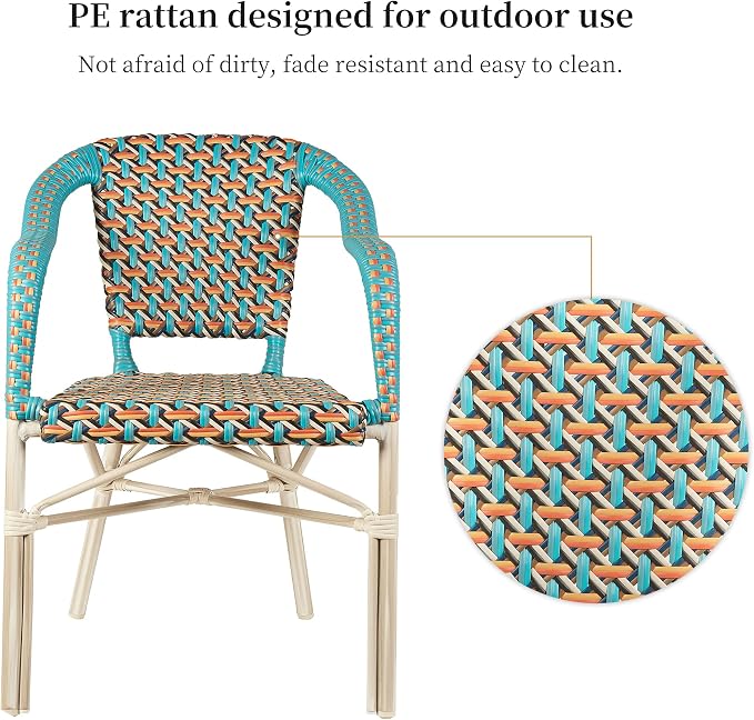 PURPLE LEAF Outdoor Dining Chair Set of 4 Hand-Woven Aluminum Wicker Rattan - Image 5