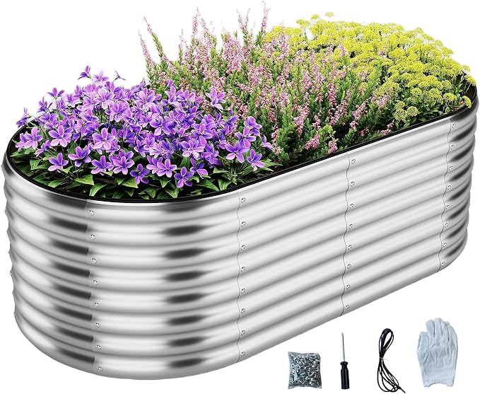 Galvanized Metal Planter Round Raised Garden Bed Kit by ZFHgarden