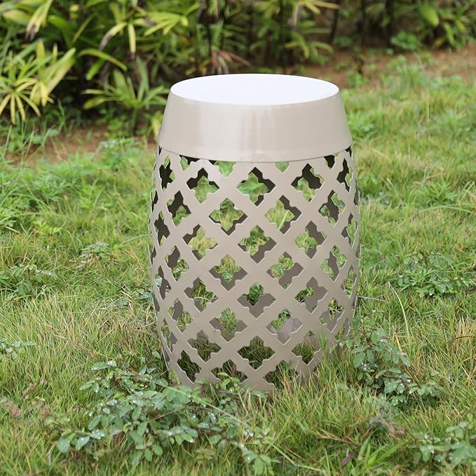 Vipush Outdoor Lace Cut Iron Side Table, Patio Garden Stool Coffee End Table - Image 2