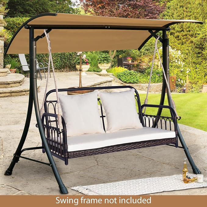 Tangkula Outdoor Wicker Porch Swing, 2-Person Hanging Seat - Image 3