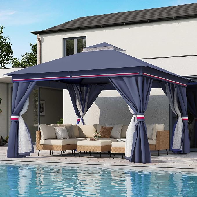 LAUSAINT HOME Semi-Permanent Outdoor Patio Gazebo 12'x12', Heavy Duty Party by LAUSAINTHOME