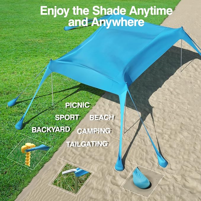 Rhino Valley Beach Tent Shade Canopy UPF50+ Protection, 8 Sandbags, 4 Stability - Image 6