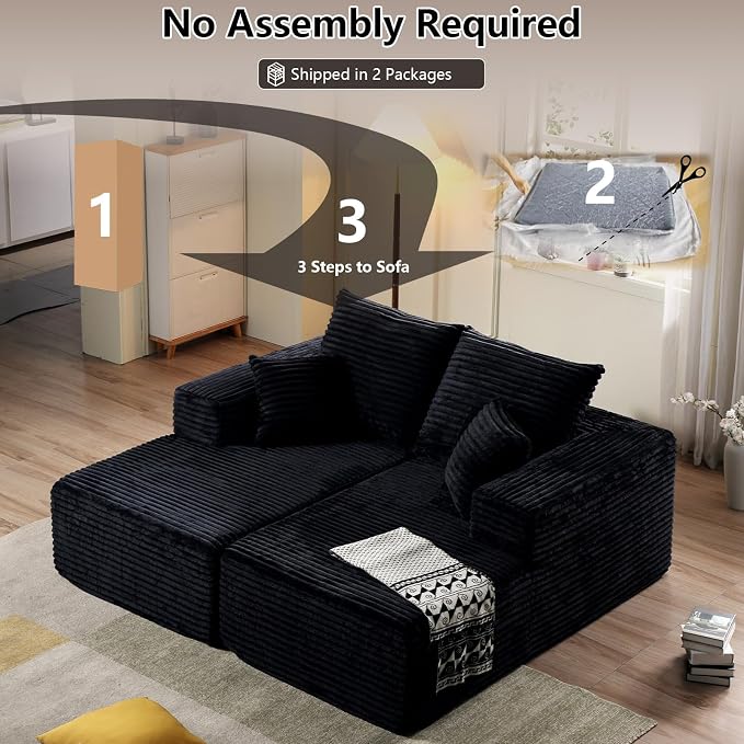 ODUWA Oversized Double Chaise Lounges Indoor, Upholstered Boneless Cloud - Image 8