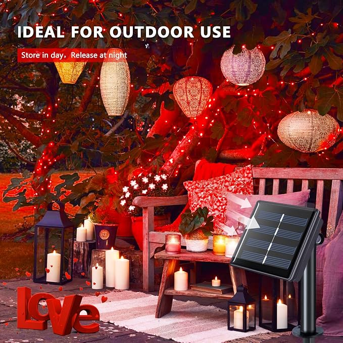 JMEXSUSS 4 Pack 400 LED 132FT Red Solar Fairy Lights Outdoor Waterproof - Image 2