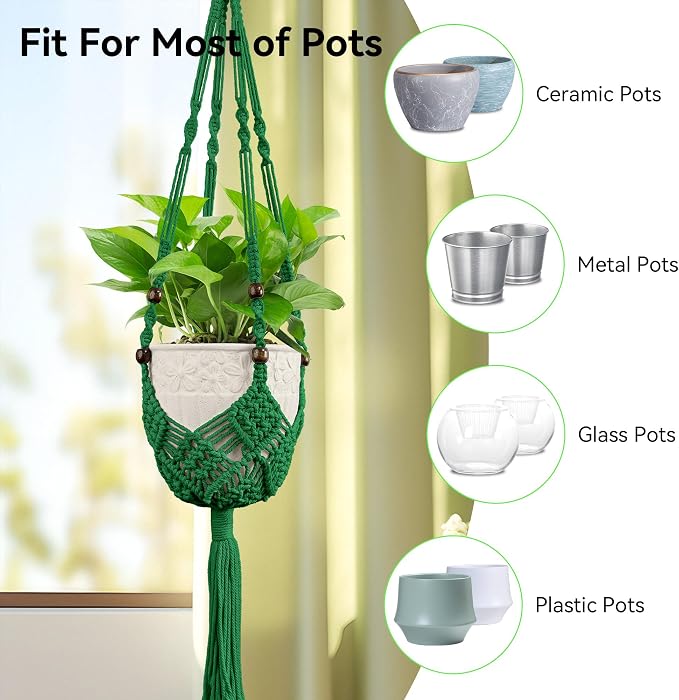 USLAI Macrame Plant Hanger Indoor Outdoor, Fits 3 to 6.5 inch Pots, Hanging - Image 6