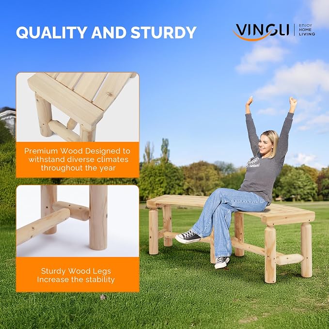 VINGLI Outdoor Bench Wooden Curved Bench, All-Weather Fire Pit Backless Patio - Image 6
