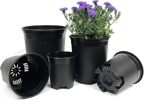 10 Pack Plastic Black Plant Pots Nursery Gardening Planters 4 in to 7.5 Inch by CottaPlanters