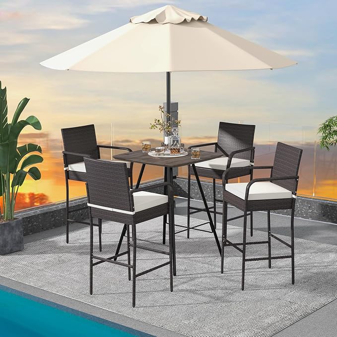 Tangkula Patio Wicker Barstools Set of 2, Outdoor PE Rattan Bar Chairs - Image 9