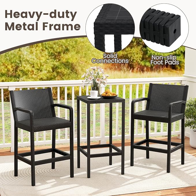 COSTWAY 3 Pieces Patio Bar Set, Modern Outdoor Bistro Set - Image 5