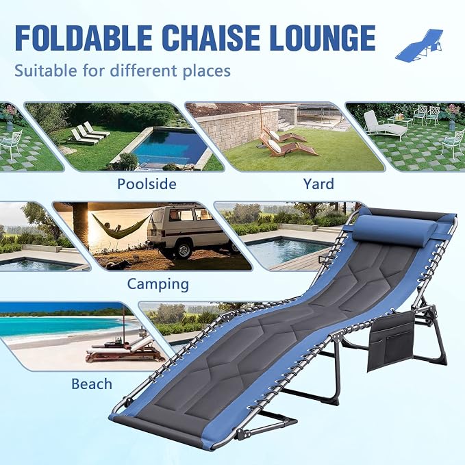 Devoko 4-Fold Padded Portable Folding Outdoor Chaise Lounge Heavy Duty - Image 7