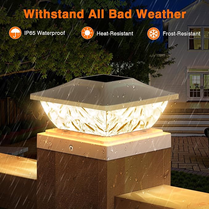 4 Pack Solar Post Cap Lights, 2 Mode Bright Solar Post Lights Outdoor Waterproof - Image 4