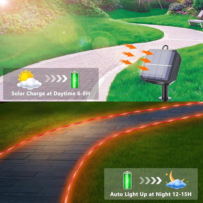Solar Rope Lights, 2 Packs Total 66ft 200LED Solar String Lights, 8 Modes - Image 4
