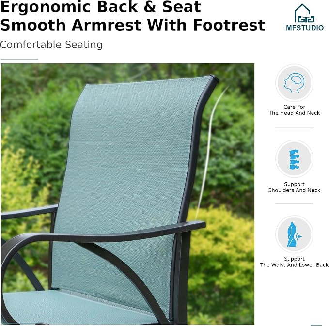 MFSTUDIO Outdoor Bar Stools Set of 2, Swivel Bar Height Patio Chairs Outdoor - Image 3