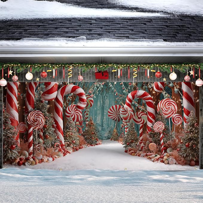ANNA QUEEN Candy Cane Wonderland Christmas Garage Door Banner 6 x 13FT - Image 2