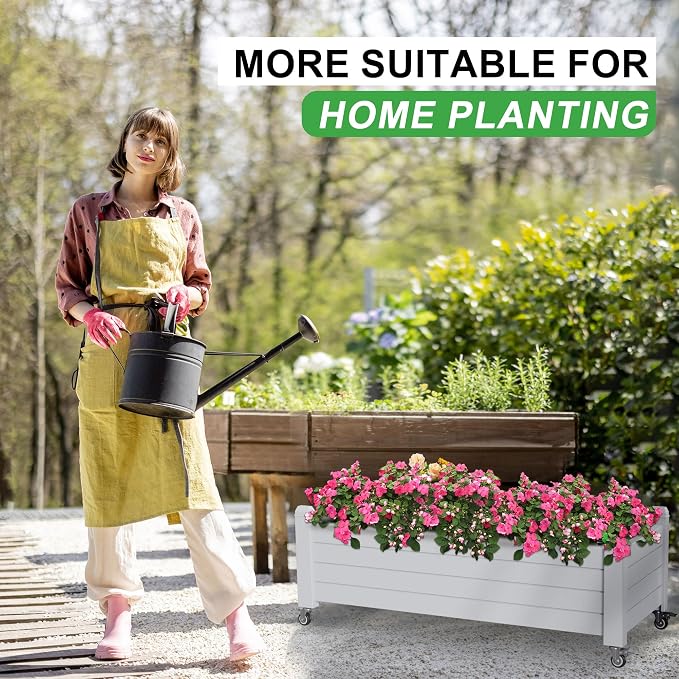Raised Garden Bed with Wheels, 21 Gallon Self-Watering Outdoor Raised Planter - Image 5