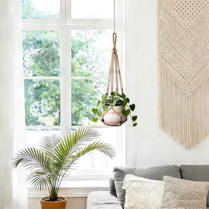 3 Pack Jute Macrame Plant Hanger Indoor 3 Different Sizes Hanging Planter - Image 4