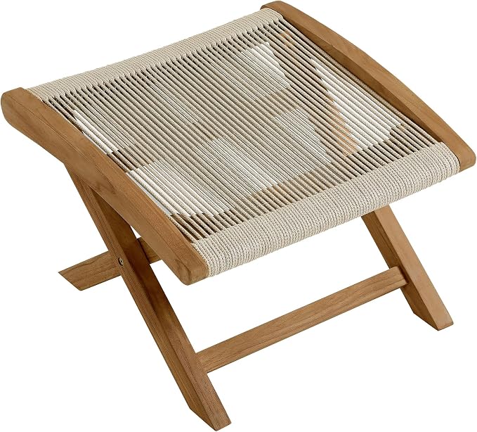 Modway Vienna Outdoor Patio Teak Wood Folding Ottoman in Natural Natural - Image 4