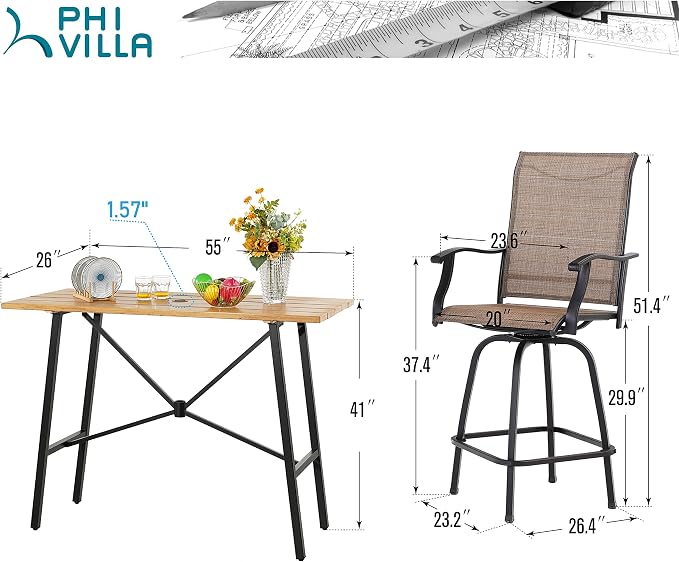 PHI VILLA Outdoor Patio Bar Set - Image 9
