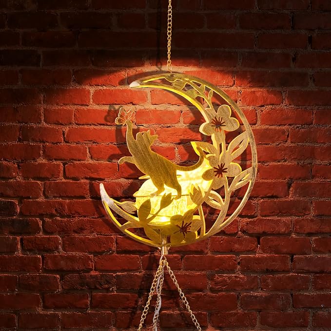 Moon Cat Wind Chime Outdoor 3-Chord, Handmade Metal Garden Wind Chimes - Image 2