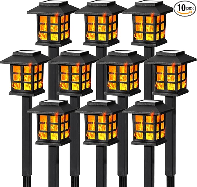 GIGALUMI Solar Lights for Outside, 10 Pack Flickering Flame LED Solar Outdoor by GIGALUMI