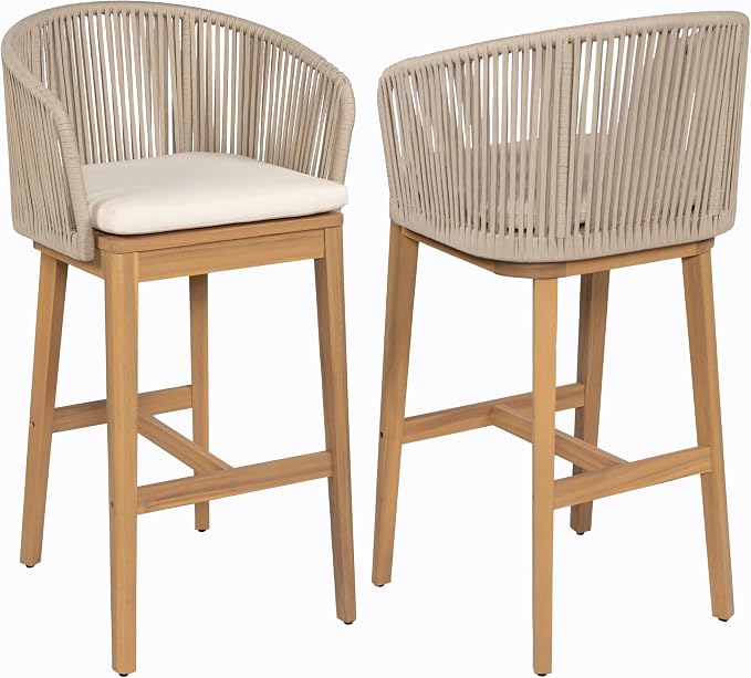 Christopher Knight Home Zax Set of 2 Patio Barstool, Acacia Wood & Rope Outdoor - Image 5
