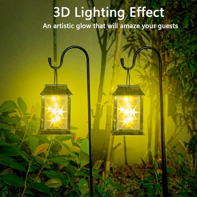 2 Pack Solar Lanterns Outdoor Waterproof, 3D Hanging Solar Lights, Type-C - Image 2