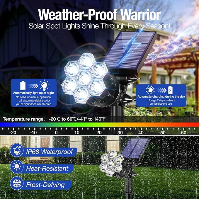 Solar Spot Lights Outdoor 1000LM, IP68 Waterproof Solar Lights Outdoor - Image 6