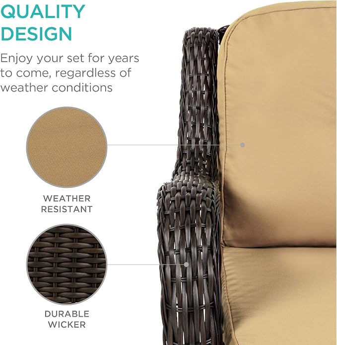 Best Choice Products 3-Piece Outdoor Wicker Patio Bistro Set w/ 2 360-Degree - Image 5