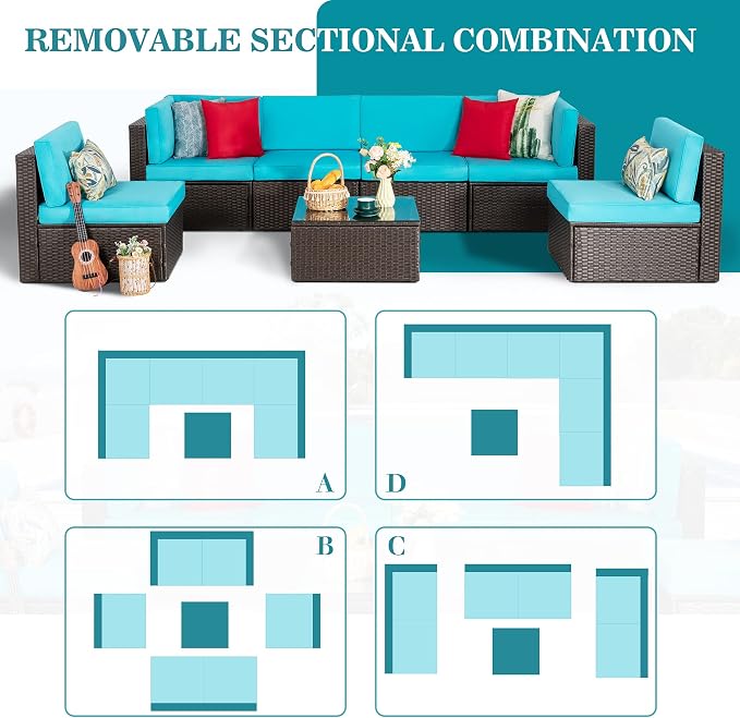 Vongrasig 7 Pieces Outdoor Patio Furniture Sets, Outdoor Sectional Rattan Sofa - Image 5