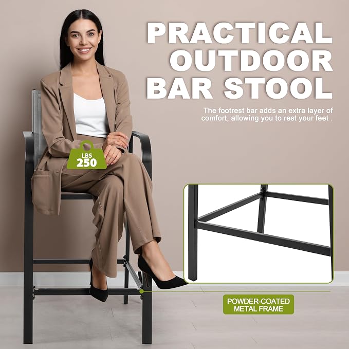 NUU GARDEN 3-Piece Outdoor Bar Set, Patio Bar Table and 2 Textilene High Bar - Image 8