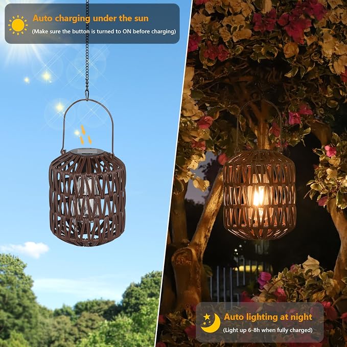 Rattan Outdoor Solar Lanterns, Solar Lights Outdoor Waterproof, 2 Pack Outside - Image 4