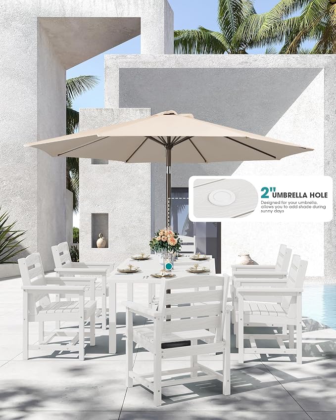 SERWALL 7-Piece Patio Dining Sets, All Weather HDPE Outdoor Furniture Set - Image 3