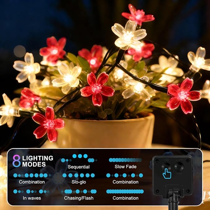 2 Pack Total 52FT 120 LED Solar String Lights Outdoor Waterproof Flower Fairy - Image 4