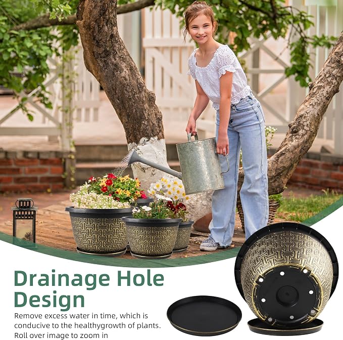 4 Pack 16 Inch Planter, Large Plastic Flower Pots Outdoor Indoor - Image 4