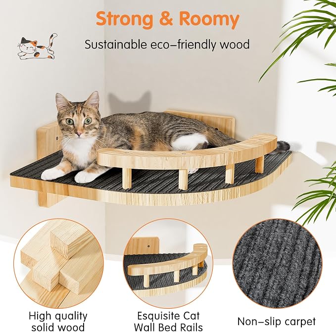 Cat Wall Shelves with 3 Steps, Wooden Cat Wall Furniture up to 15lbs, Floating - Image 5