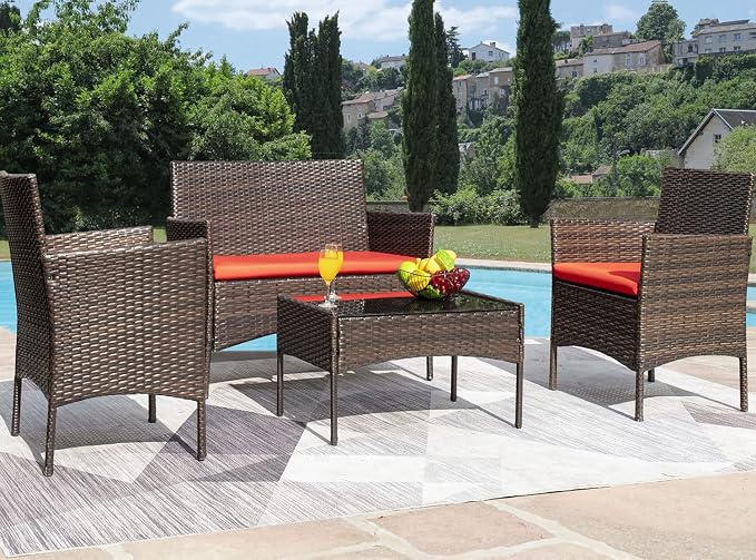 Greesum Patio Furniture 4 Pieces Conversation Sets Outdoor Wicker Rattan Chairs - Image 3