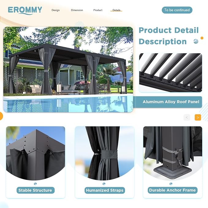 EROMMY Louvered Pergola 12' x 24' Outdoor Hard Top Pergola - Image 5