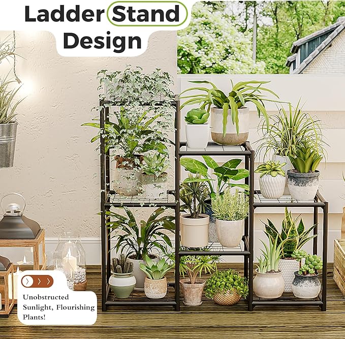Bamworld Black Plant Stand Outdoor Metal Plant Shelf - Image 4