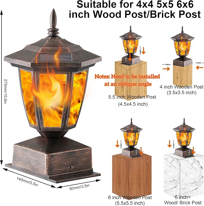 Dynaming 4 Pack Solar Flame Post Lights Outdoor, Solar Powered Lamps Fence Post - Image 2