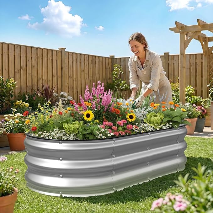 Kesfitt Raised Garden Bed, Oval Open-Bottom Design, 12-Inch Deep - Image 7